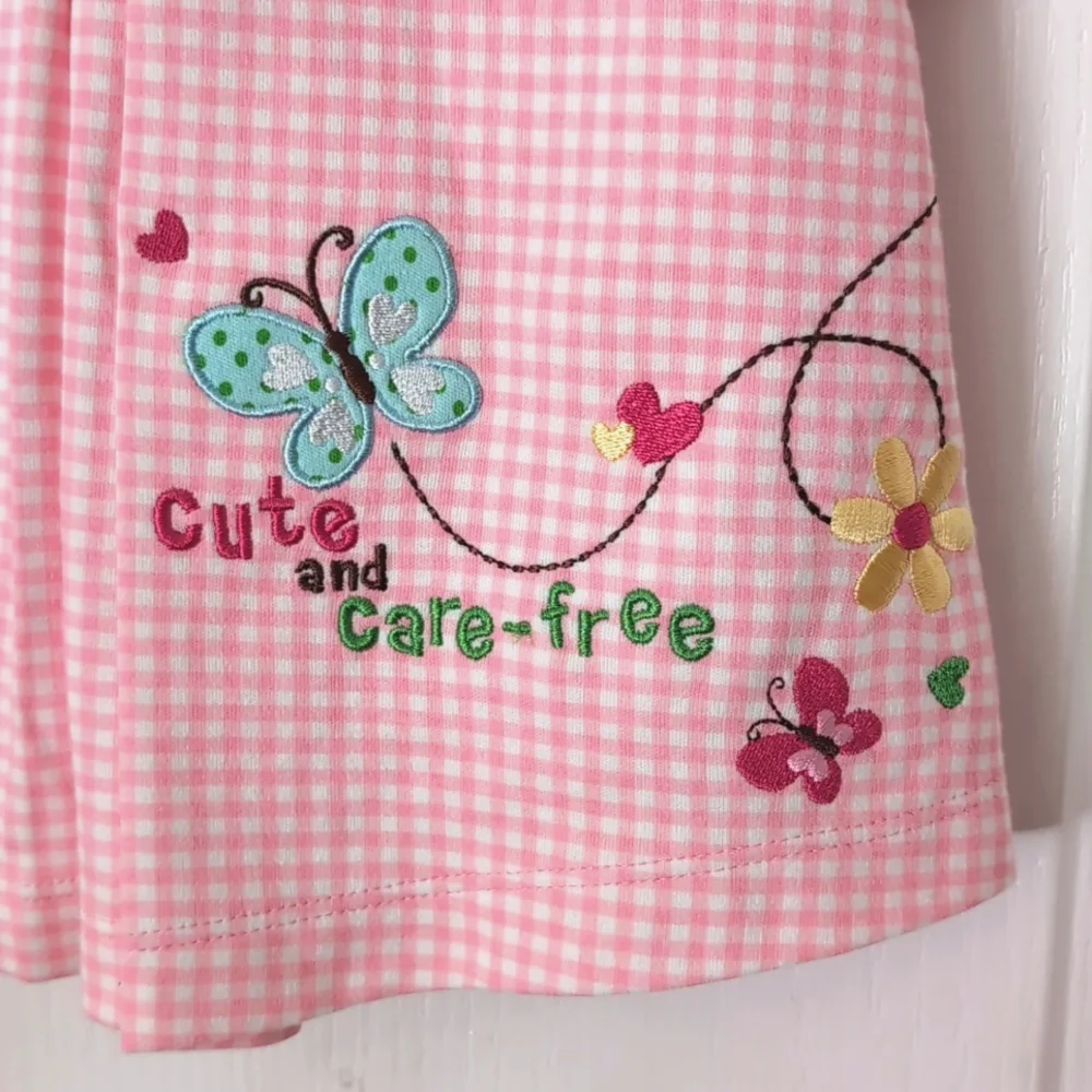 Carter's Pink/White Check 2 Pc  Dress Set. Size 12 mos. Embroidered. Butterfly